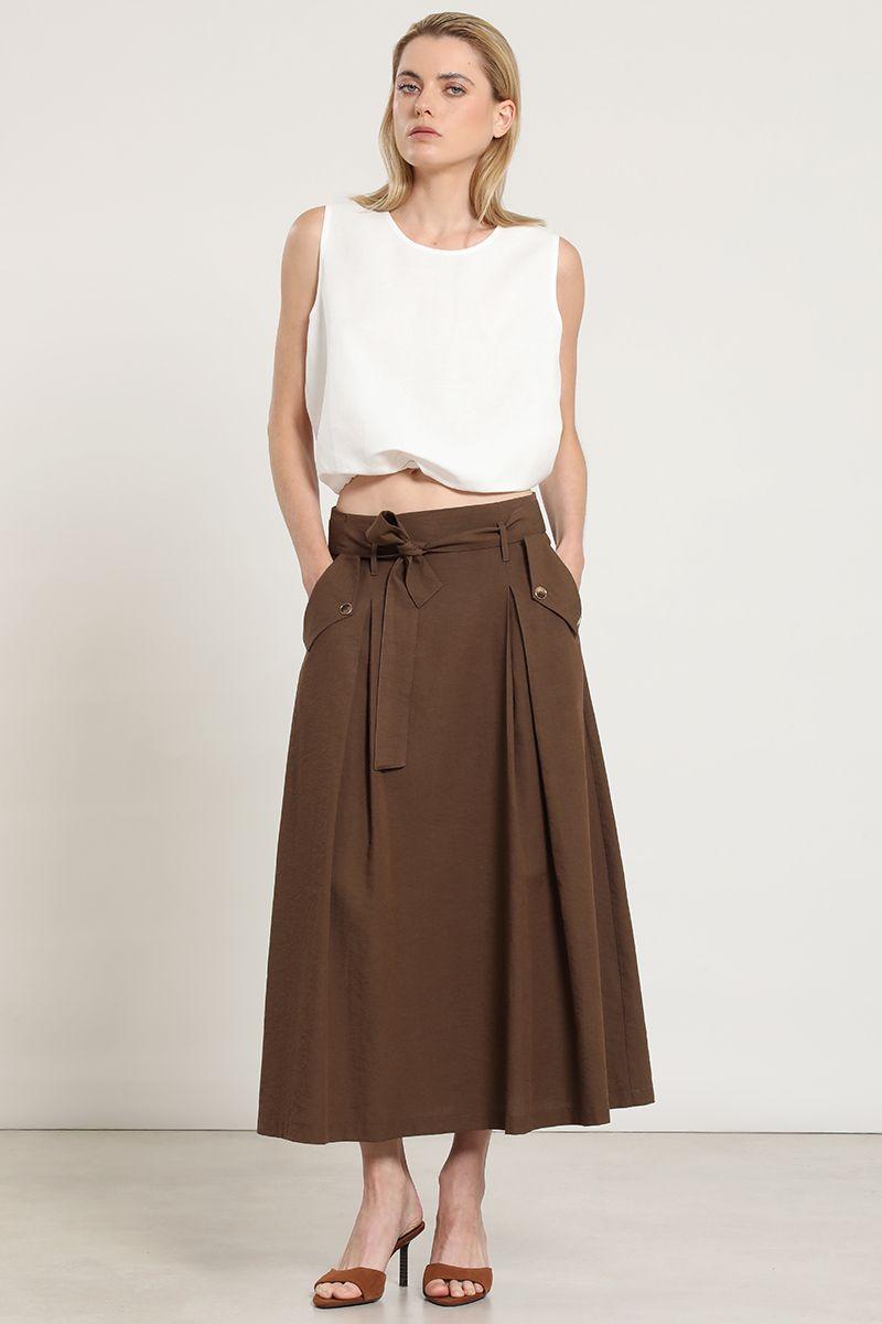 Falda midi lazada, chocolate Liola-3