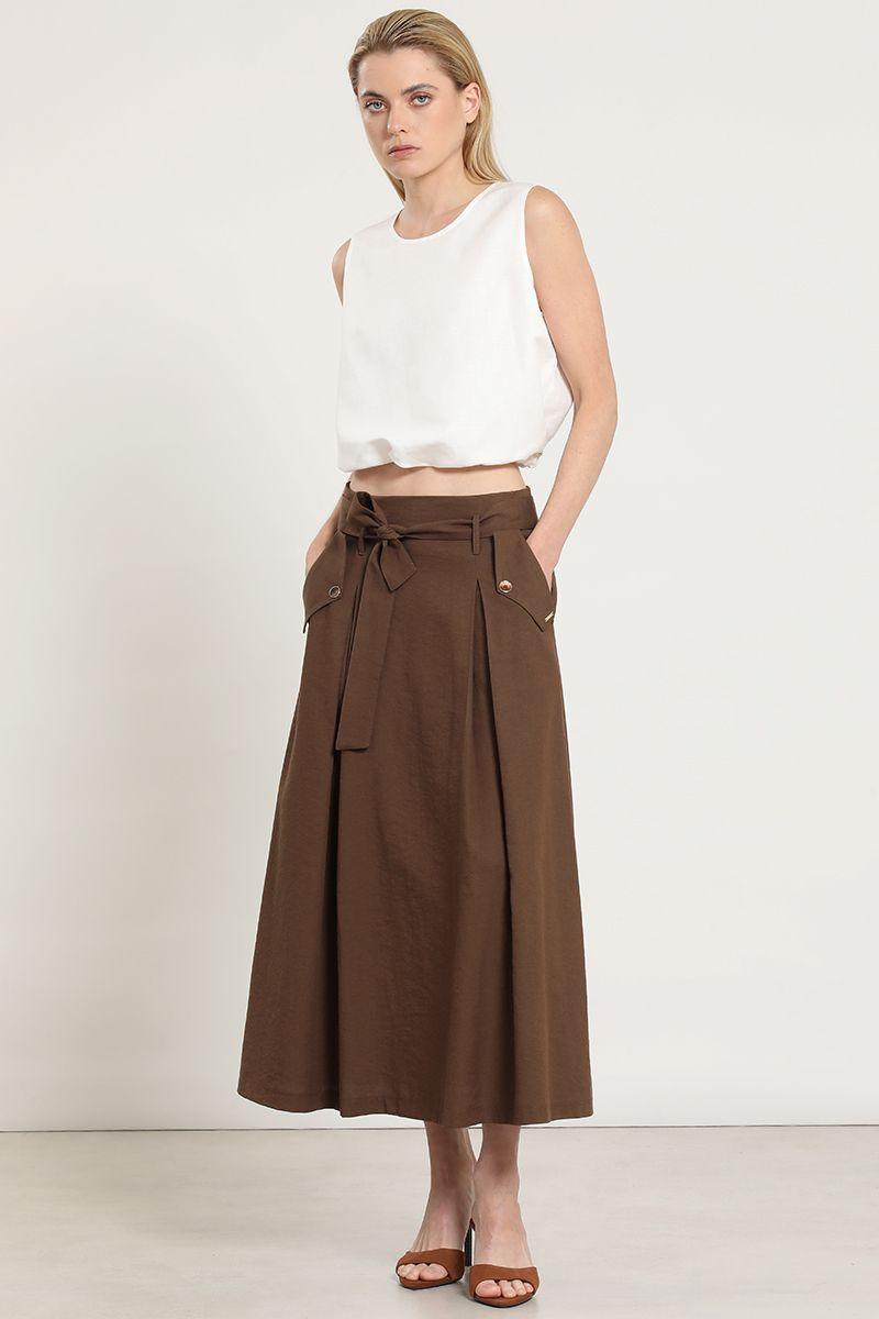 Falda midi lazada, chocolate Liola-4