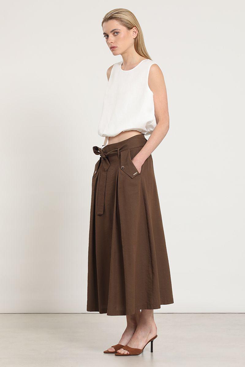 Falda midi lazada, chocolate Liola-5