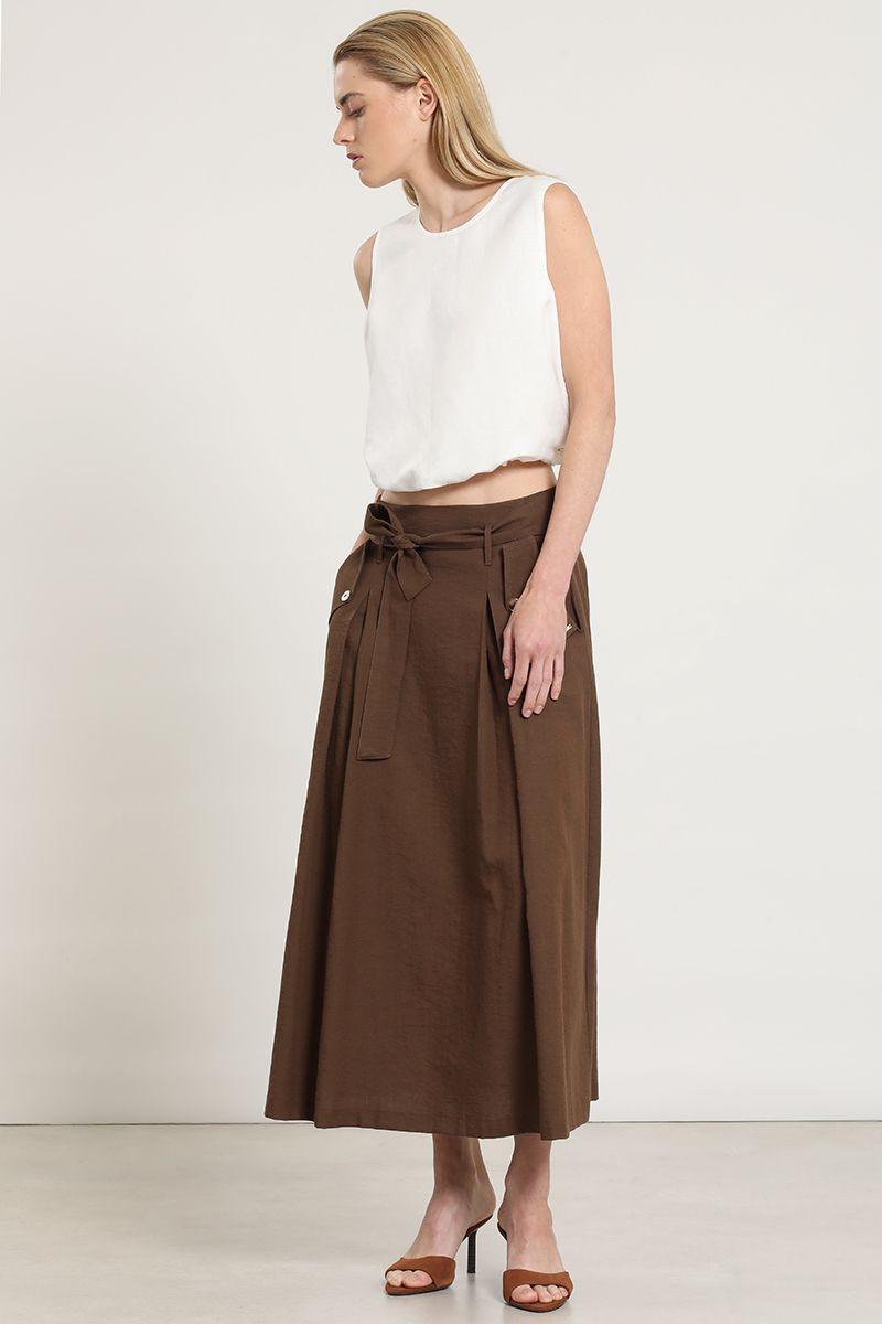 Falda midi lazada, chocolate Liola-6