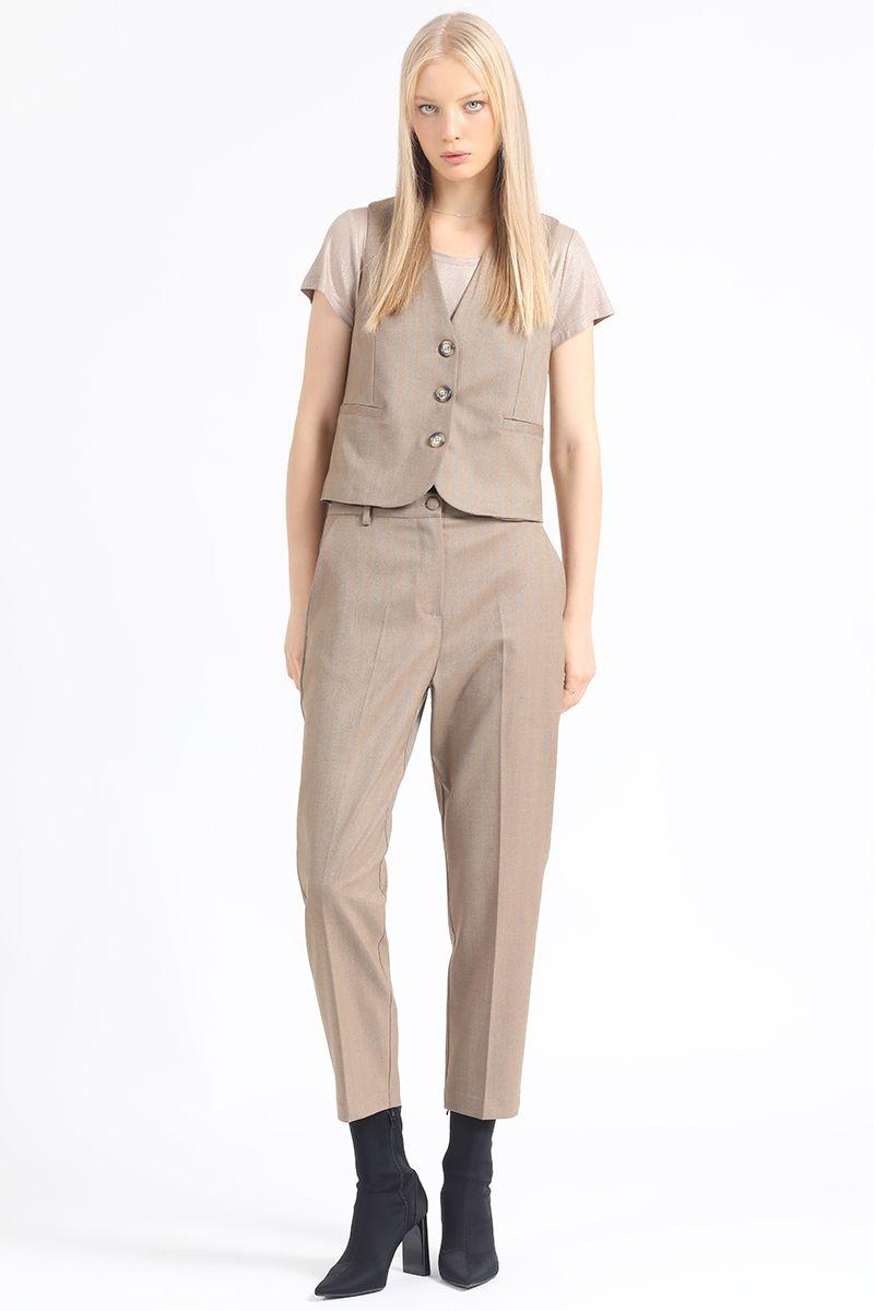 Pantalon Sastre, Tiro Alto, Espiga Listado, Cafe Liola-0
