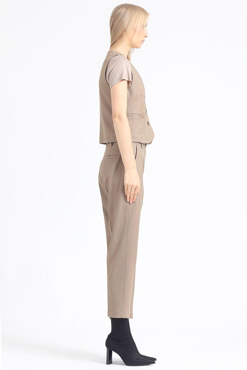 Pantalon Sastre, Tiro Alto, Espiga Listado, Cafe Liola-3