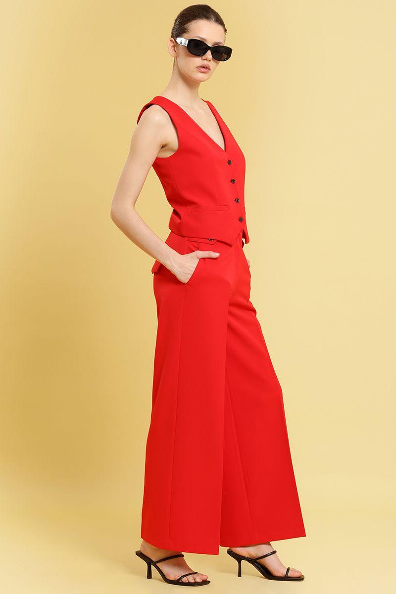 Pantalon cropped wide, rojo Liola-2