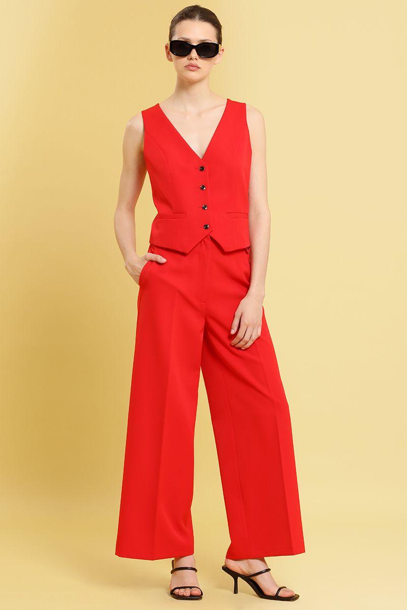 Pantalon cropped wide, rojo Liola-4