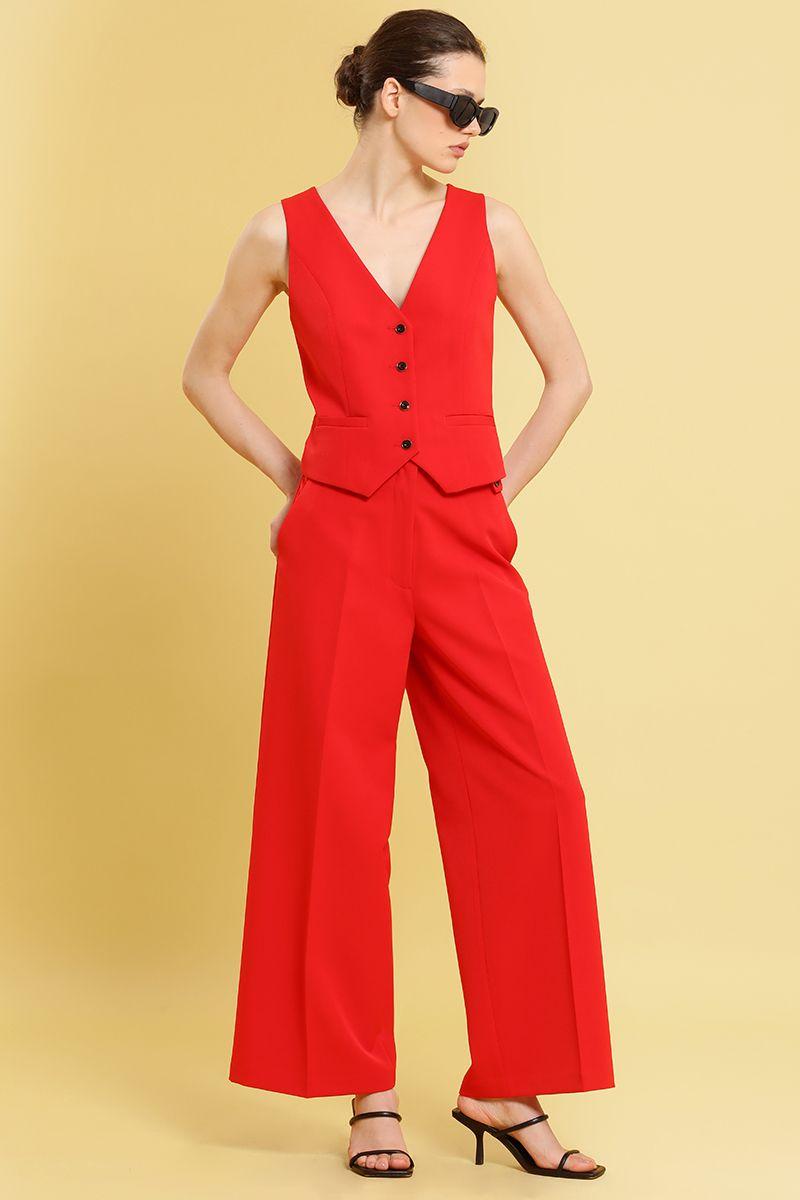 Pantalon cropped wide, rojo Liola-5