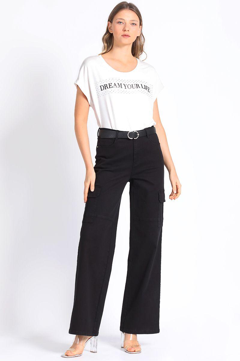 Pantalon Recto Cargo, Negro Liola-1