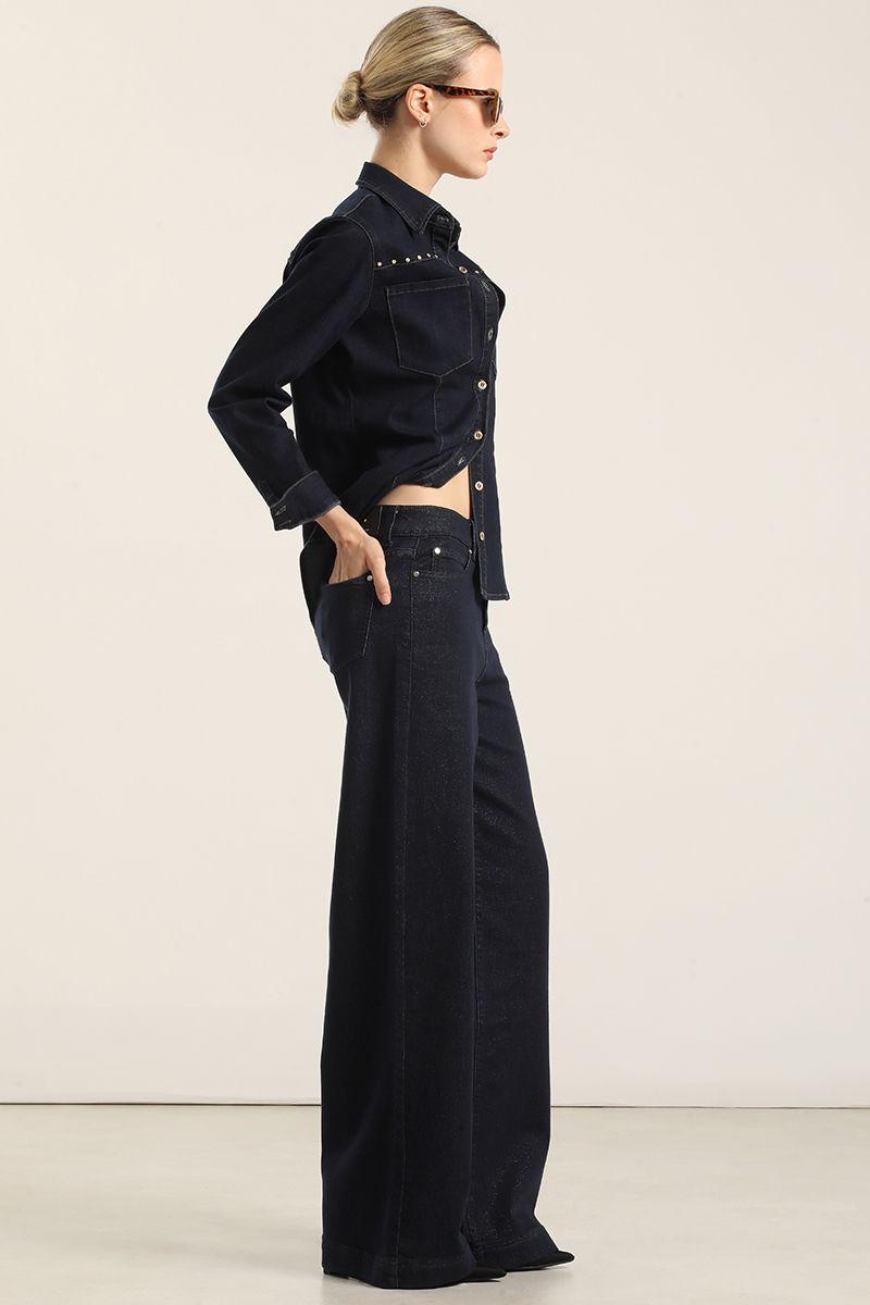 Jeans palazzo, fantasia lurex indigo Liola-1