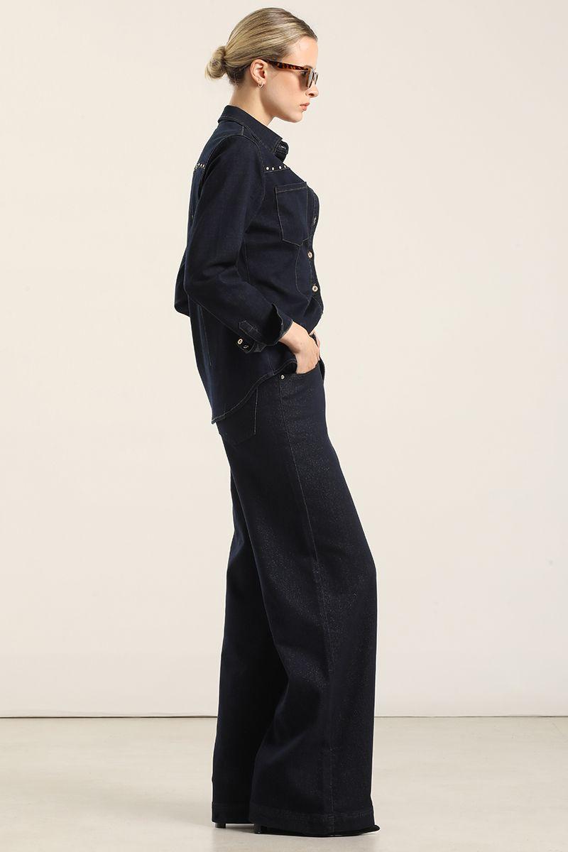 Jeans palazzo, fantasia lurex indigo Liola-2