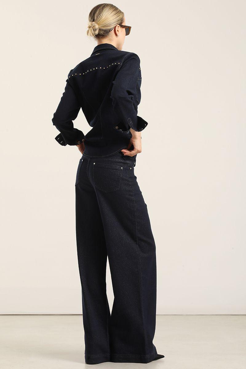 Jeans palazzo, fantasia lurex indigo Liola-4