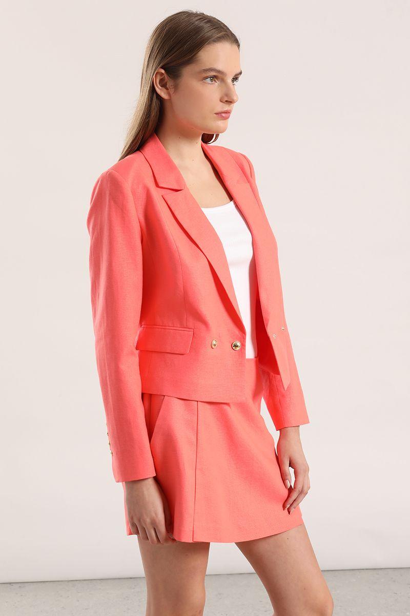 Blazer cropped lino Liola mujer coral-3