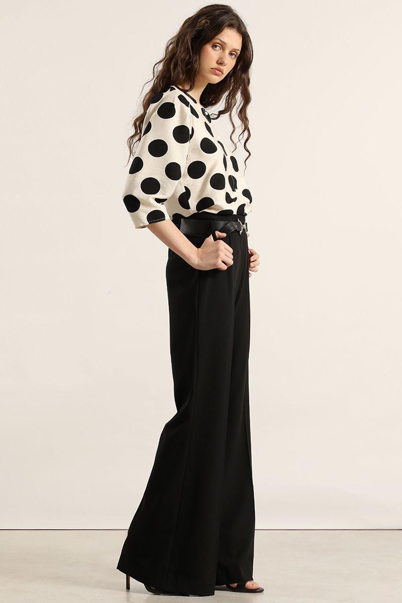 Pantalon flare con cinturon, negro Liola-4