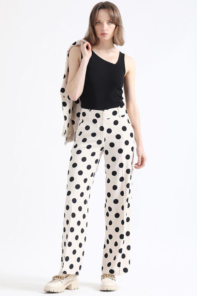 Pantalon Recto, Estampado Lunares, Crudo/Negro Liola-0