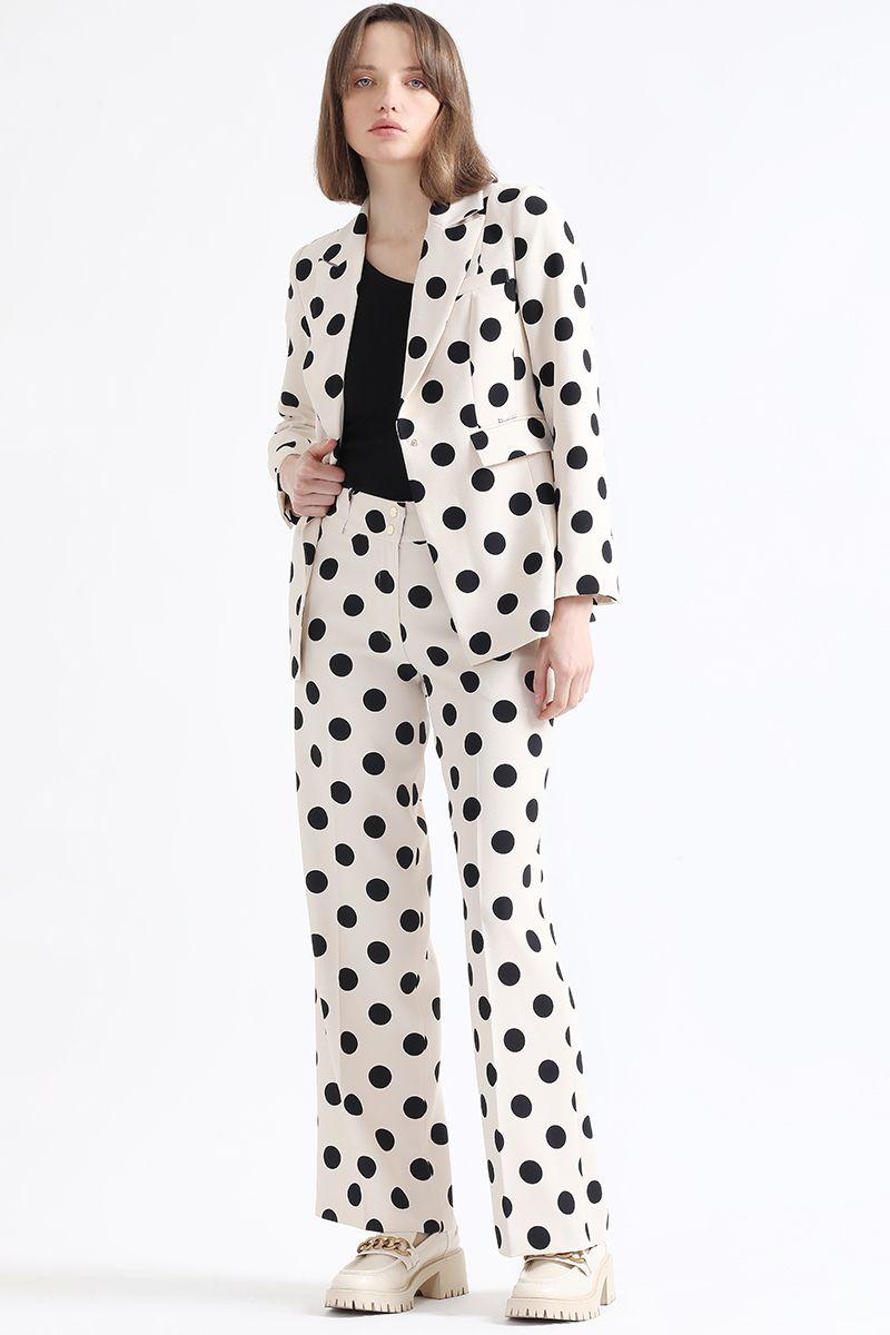 Pantalon Recto, Estampado Lunares, Crudo/Negro Liola-1