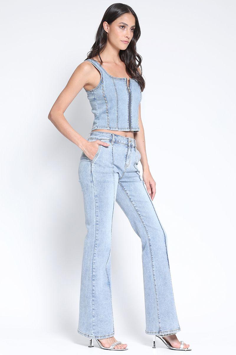 Jeans Flare Tiro Medio, Denim Azul Claro Liola-2
