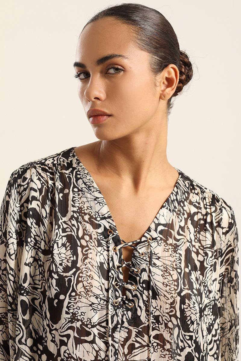 Blusa Estampada Hilo Metalizado, Negro Liola-2