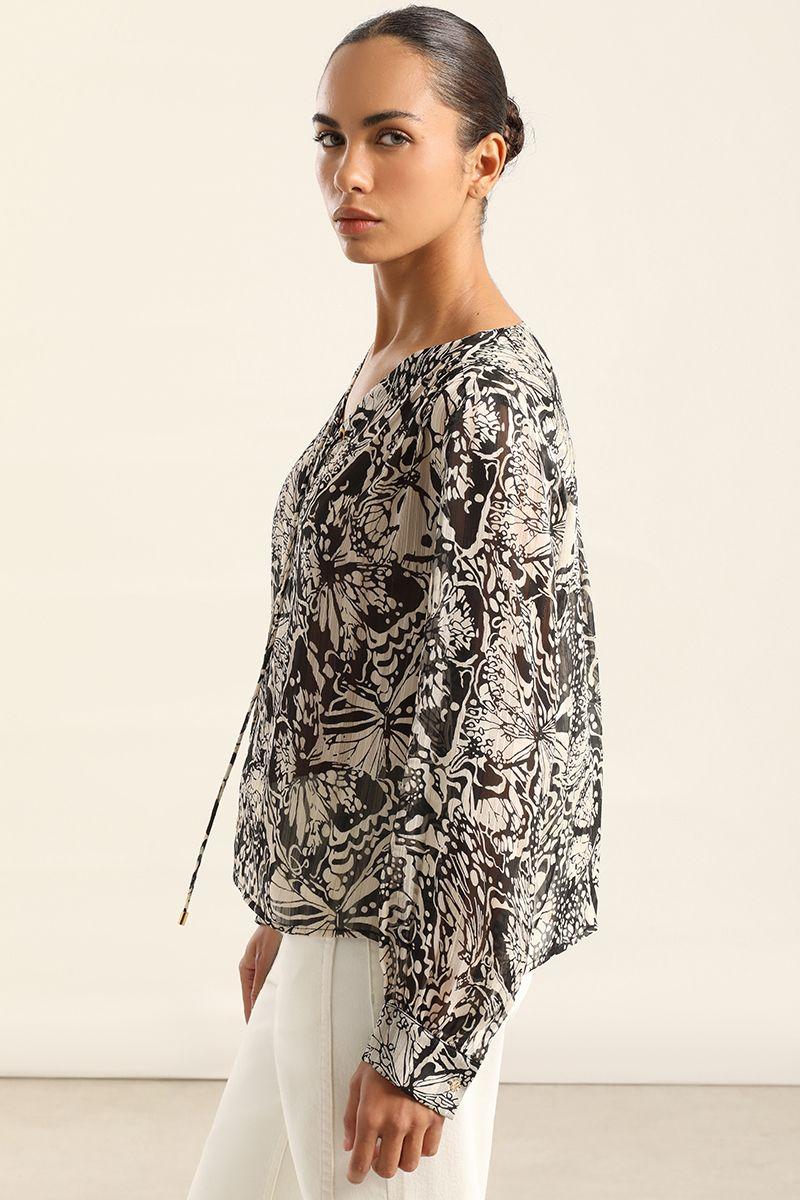 Blusa Estampada Hilo Metalizado, Negro Liola-3