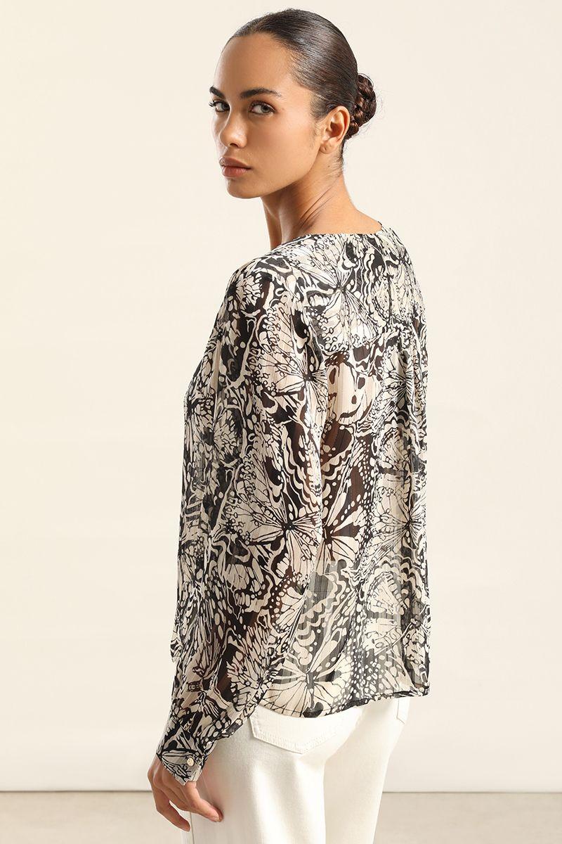 Blusa Estampada Hilo Metalizado, Negro Liola-4