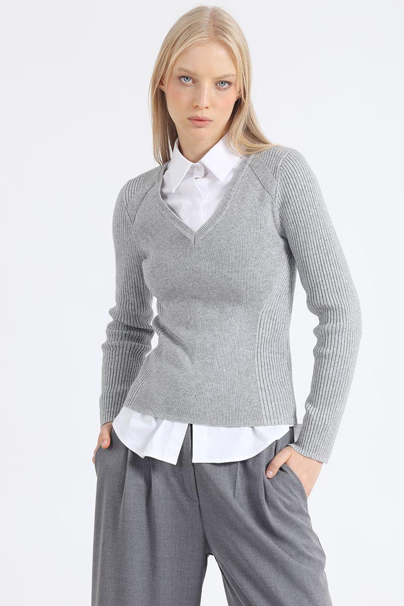 Sweater Punto Con Detalles Con Hilo Metalizado, Gris Liola-0