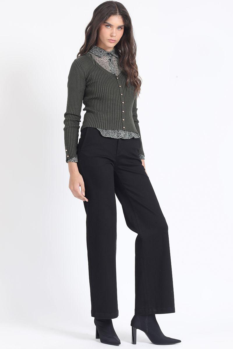 Cardigan Tejido Punto Boton Fantasia, Militar Liola-1