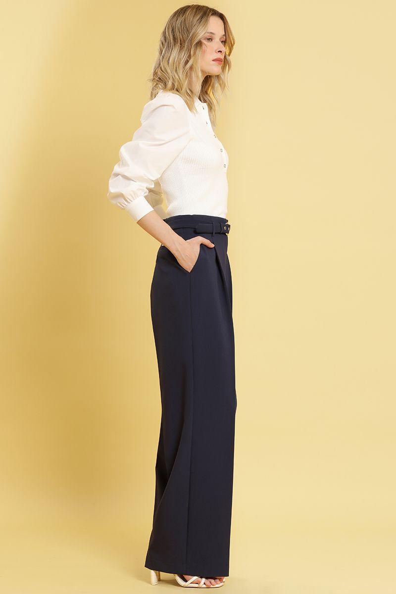 Pantalon recto con cinturon, azul Liola-2
