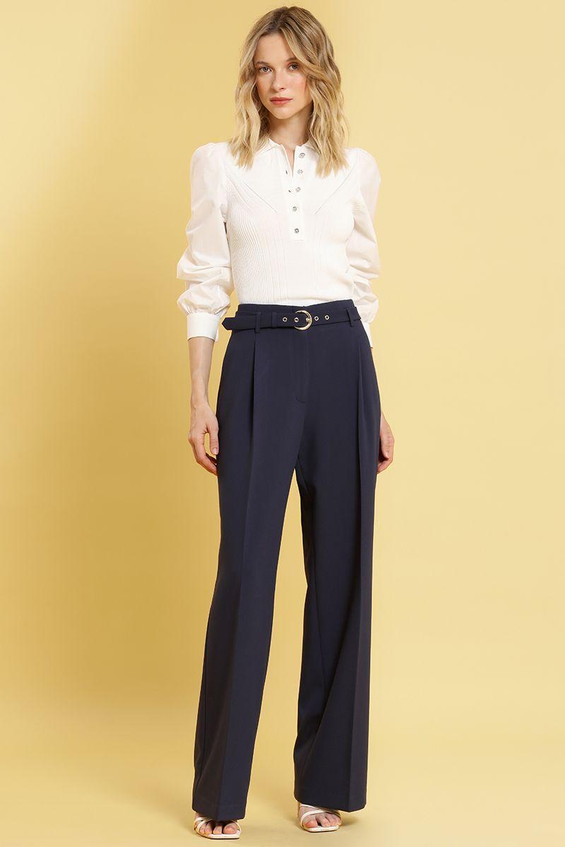 Pantalon recto con cinturon, azul Liola-3