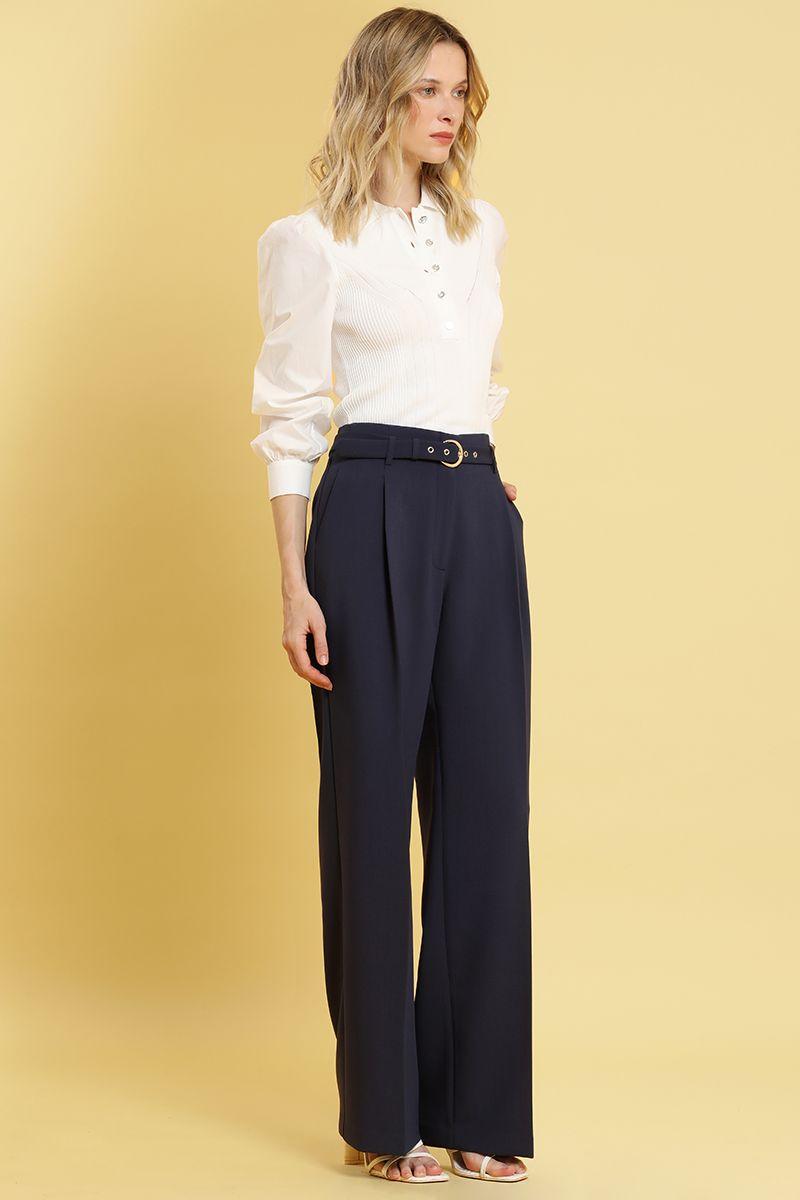 Pantalon recto con cinturon, azul Liola-4