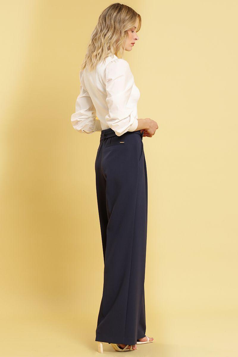 Pantalon recto con cinturon, azul Liola-5