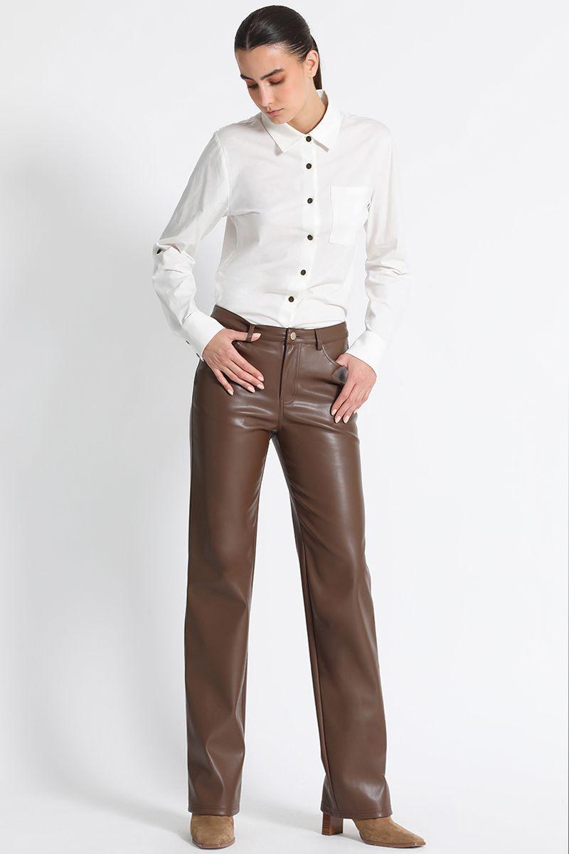 Pantalón Recto Efecto Piel  Cafe Liola-0