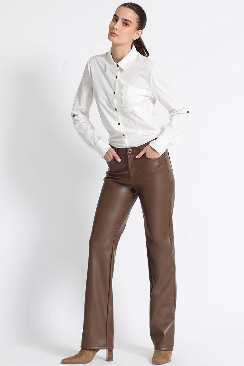 Pantalón Recto Efecto Piel  Cafe Liola-1