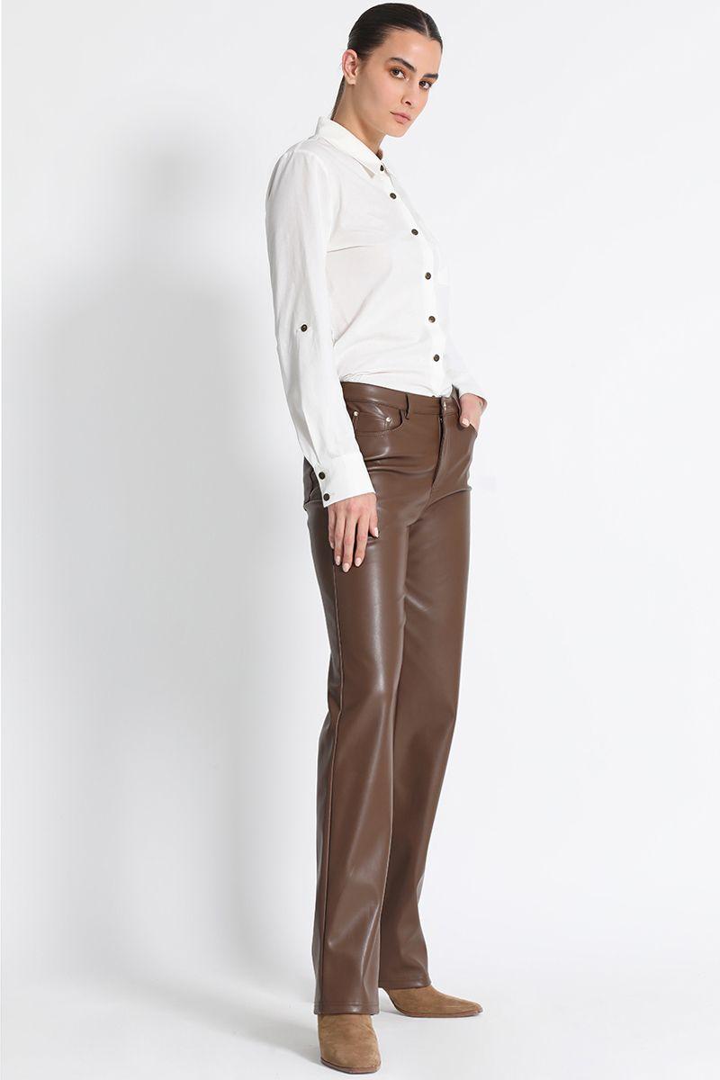 Pantalón Recto Efecto Piel  Cafe Liola-2