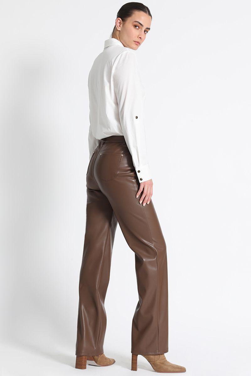 Pantalón Recto Efecto Piel  Cafe Liola-3