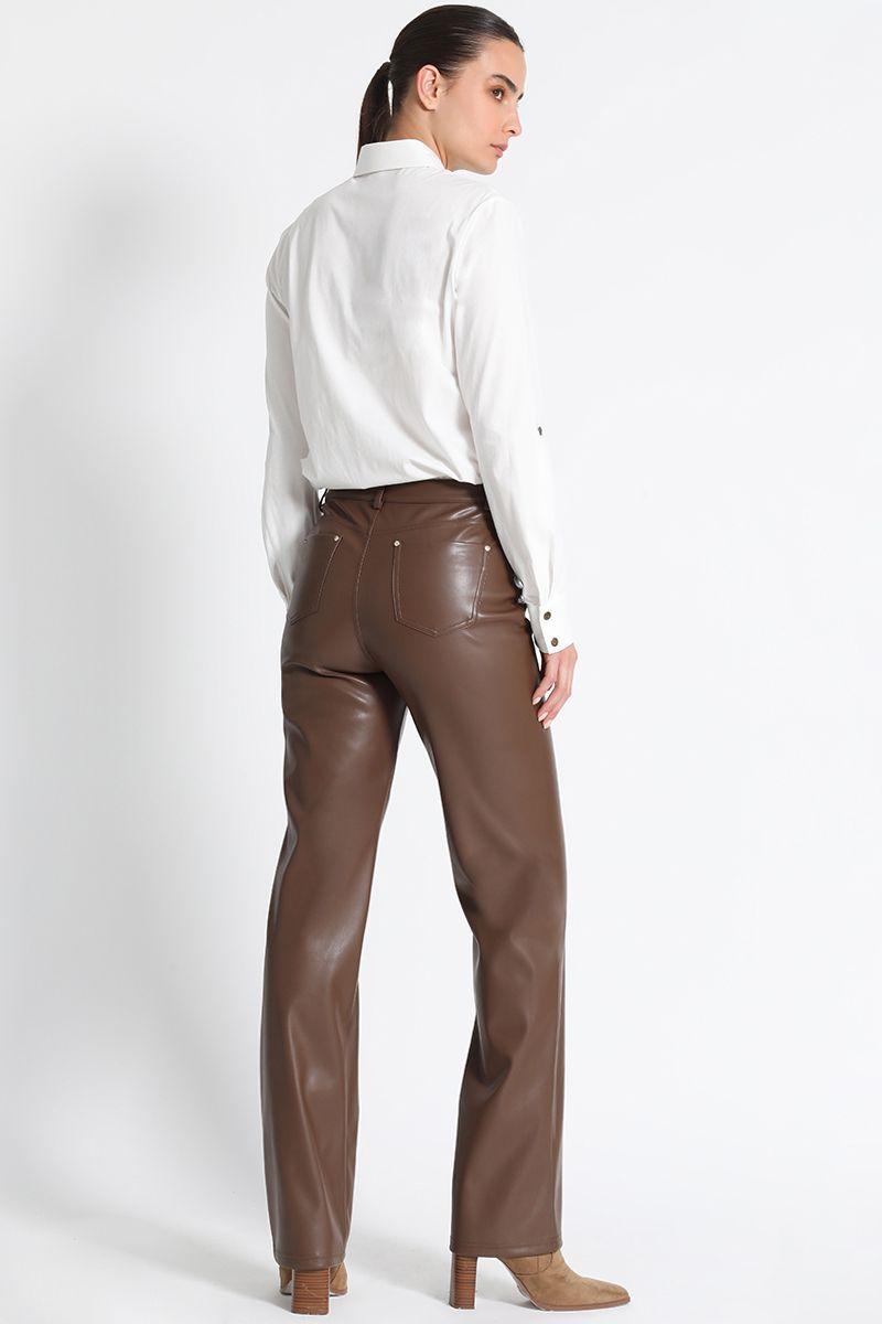 Pantalón Recto Efecto Piel  Cafe Liola-4