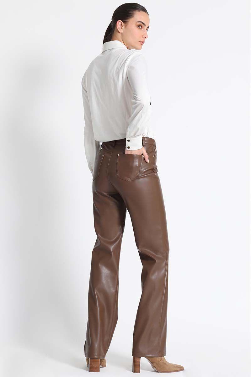 Pantalón Recto Efecto Piel  Cafe Liola-5