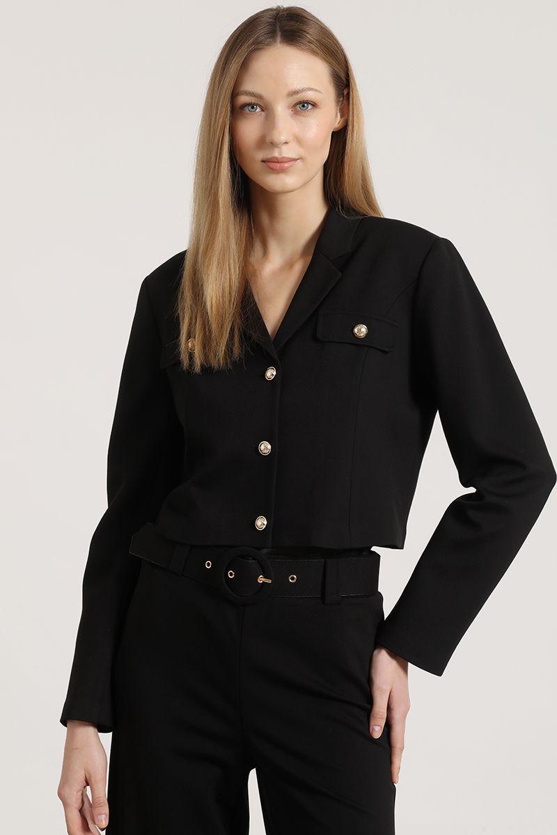 Chaqueta cropped Liola mujer negro-3