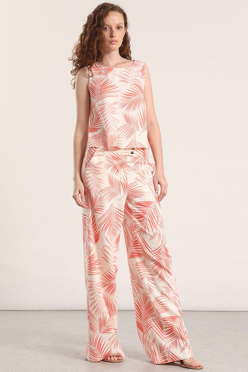 Pantalón ancho lino estampado liola mujer naranjo-3