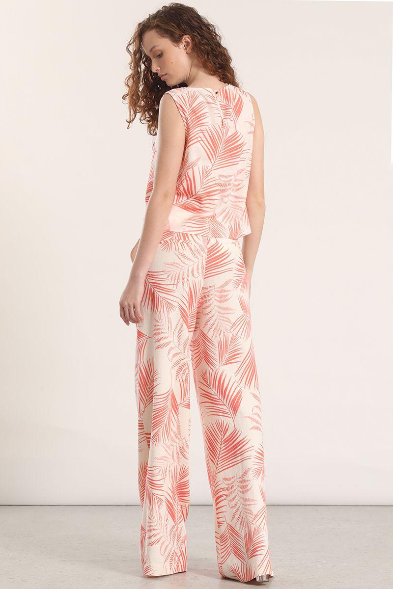 Pantalón ancho lino estampado liola mujer naranjo-5