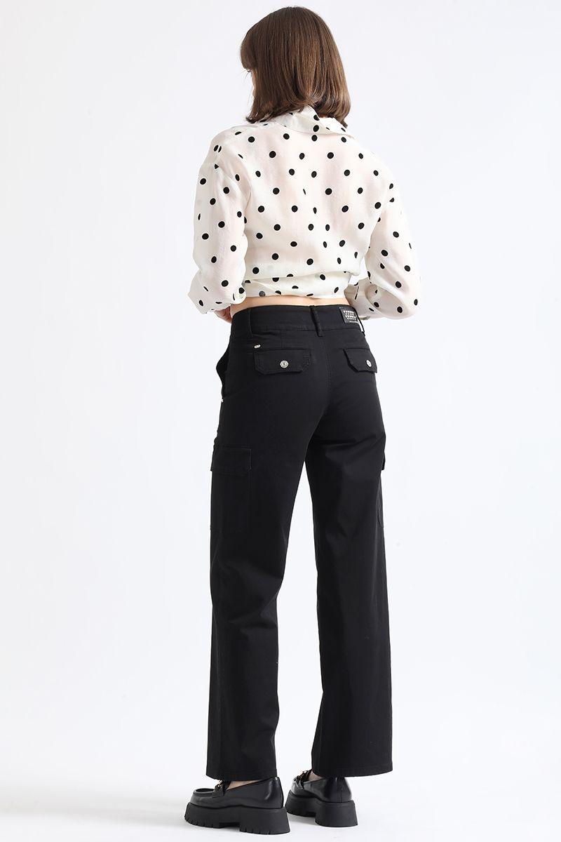 Pantalon Straight Cargo Fit, Tiro Medio, Negro Liola-3