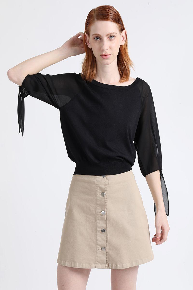 Tejido Punto Mix Con Amarras, Negro Liola-0