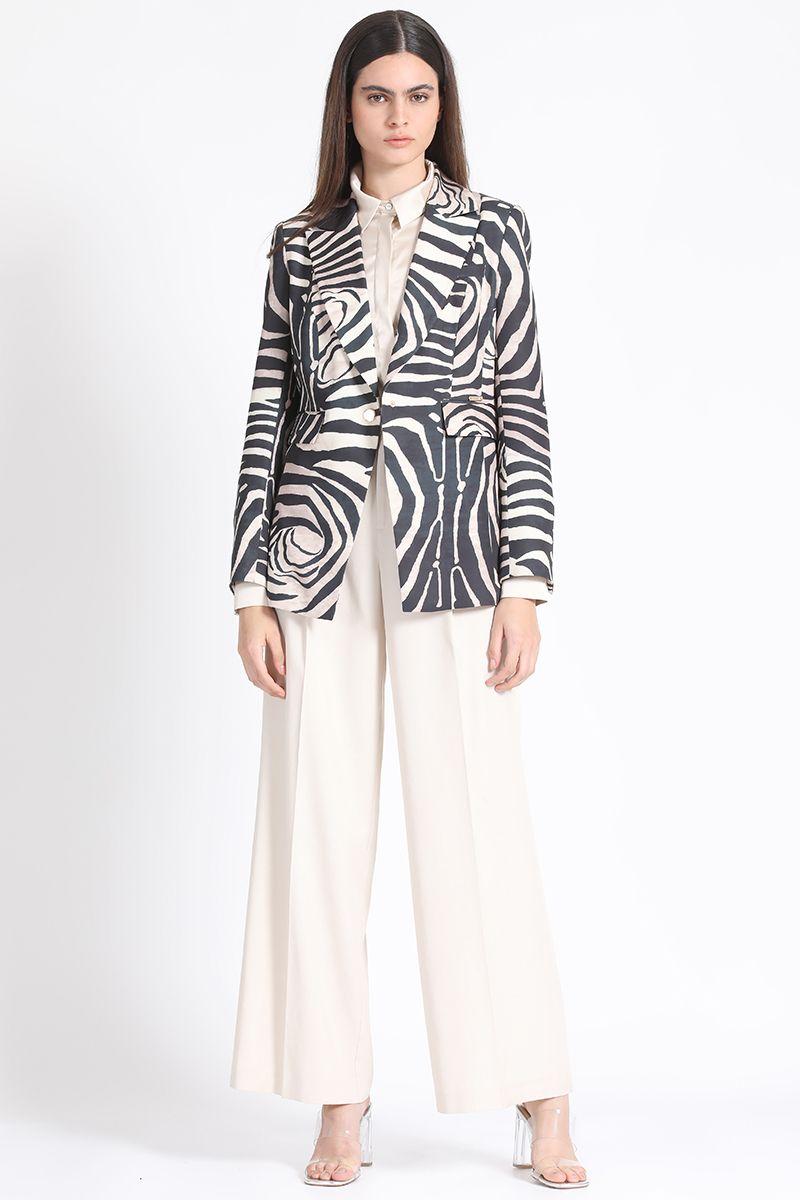 Blazer Entallado Estampado Animal Beige Liola-1