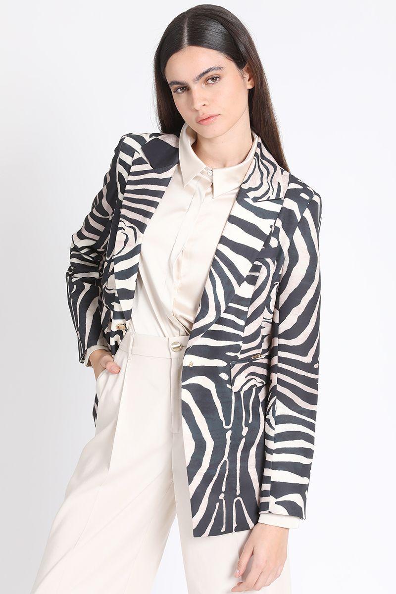 Blazer Entallado Estampado Animal Beige Liola-5
