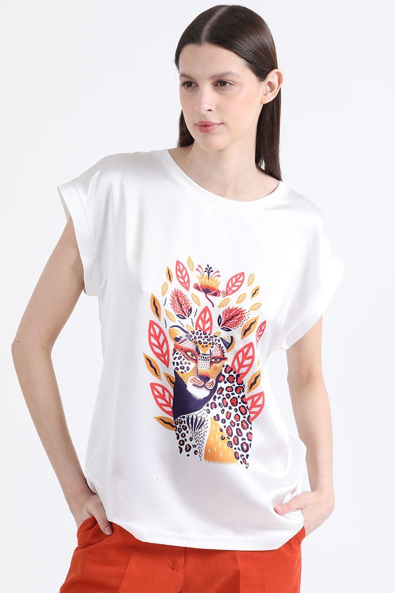 Polera Con Satin Estampado Tigre Etnico, Negro Liola-0