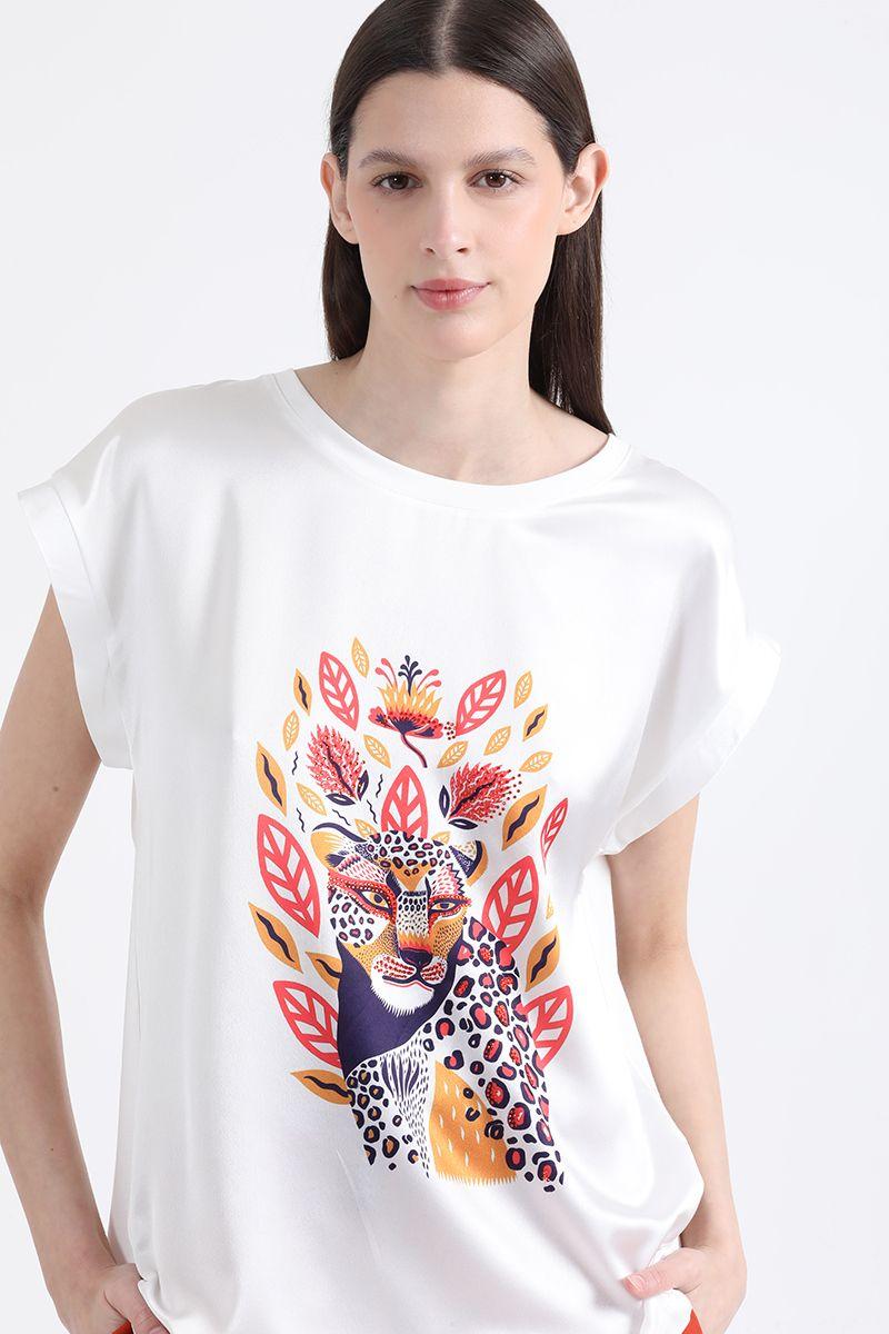 Polera Con Satin Estampado Tigre Etnico, Negro Liola-2