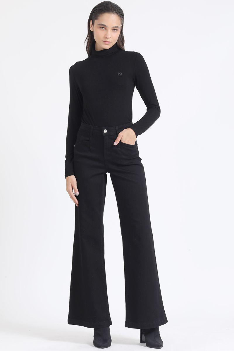 Jeans Palazzo Color, Tiro Medio, Negro Liola-0