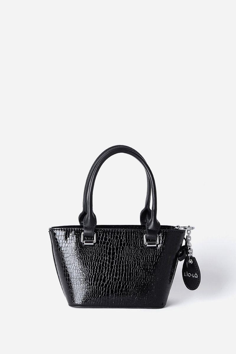 Cartera Mini Con Llavero, Charol, Efecto Cuero, Negro Liola-2