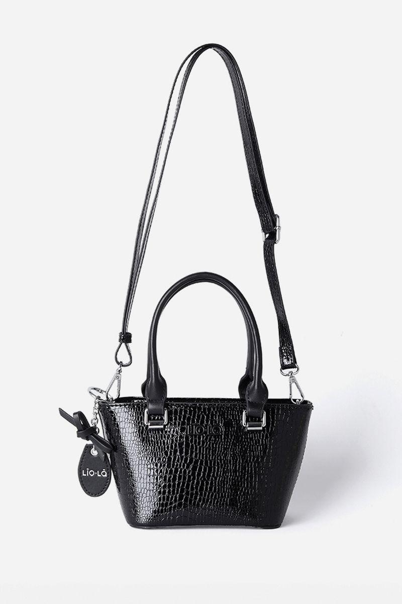 Cartera Mini Con Llavero, Charol, Efecto Cuero, Negro Liola-3