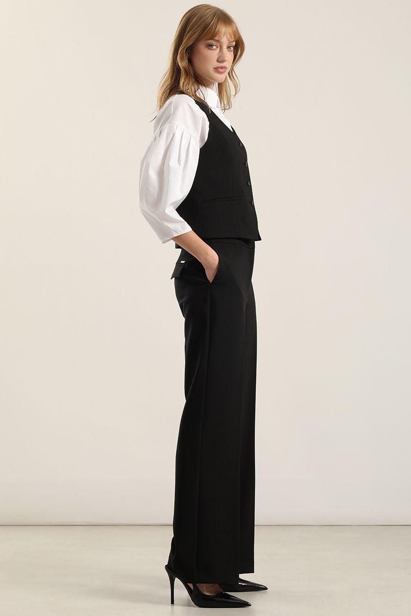 Pantalón recto, tiro alto, negro Liola-1