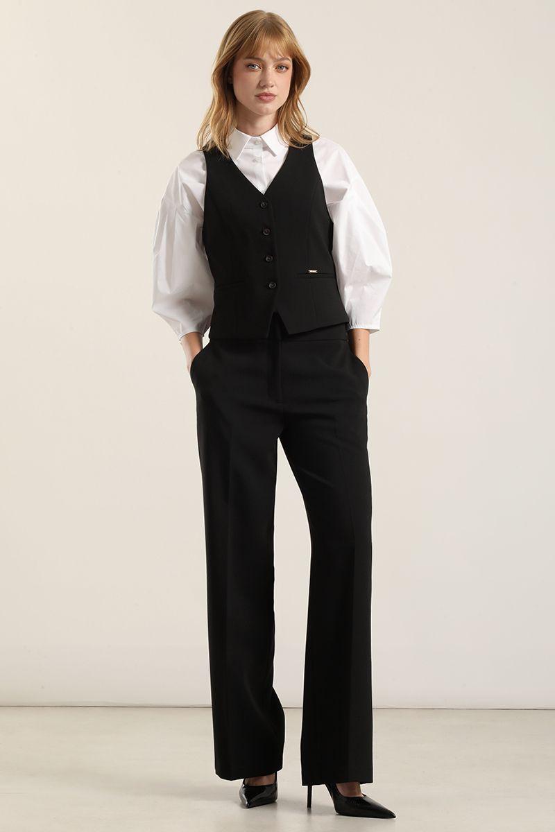 Pantalón recto, tiro alto, negro Liola-3