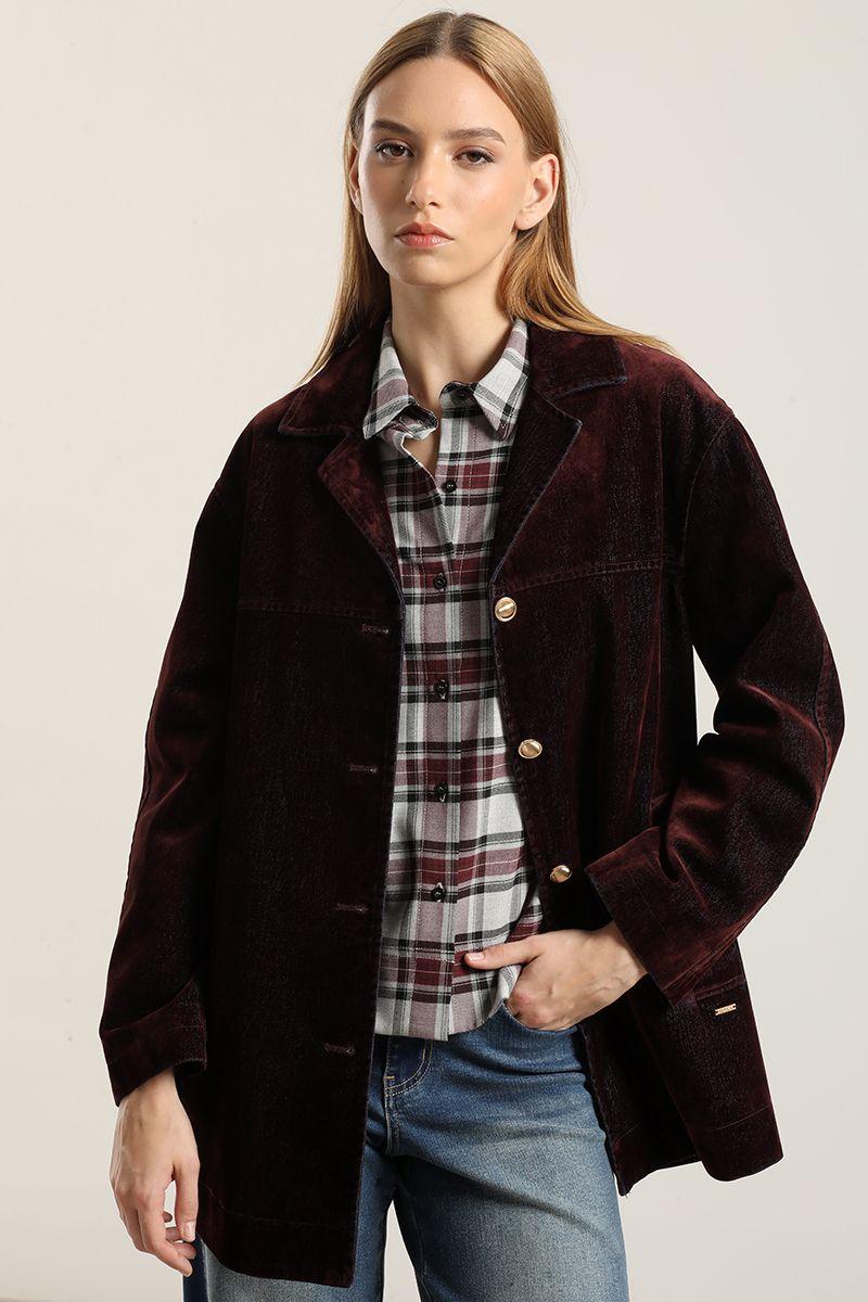 Chaqueton Gabardina Efecto Terciopelo, Chocolate Liola-3