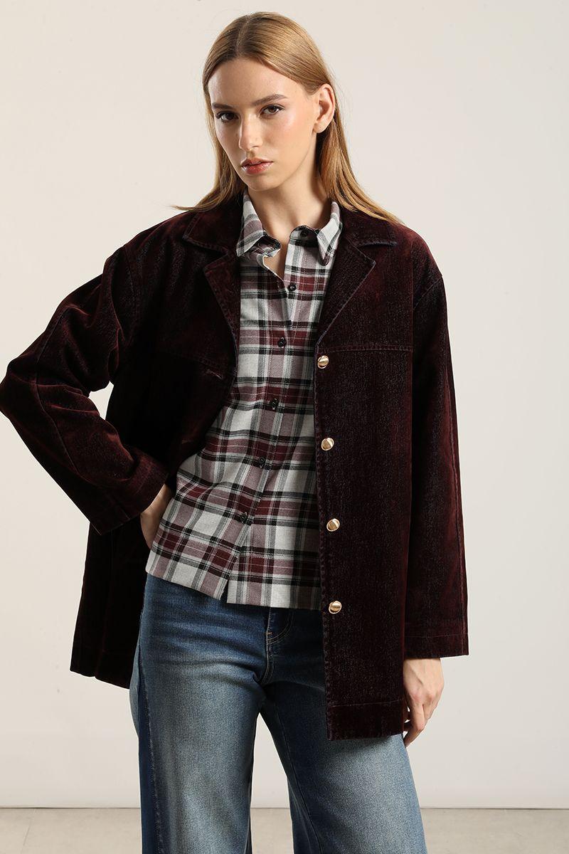 Chaqueton Gabardina Efecto Terciopelo, Chocolate Liola-5