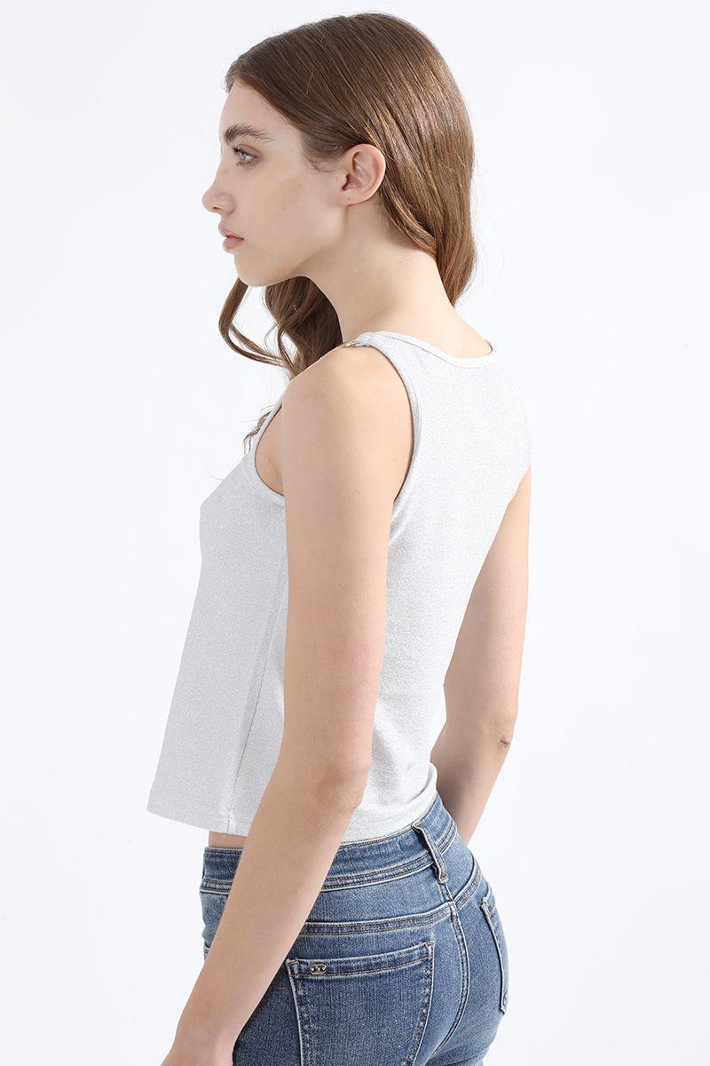 Top Lurex, Herraje De Metal En Hombros, Plateado Liola-4